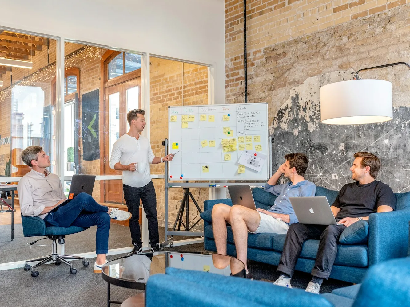 Team collaborating on brand messaging